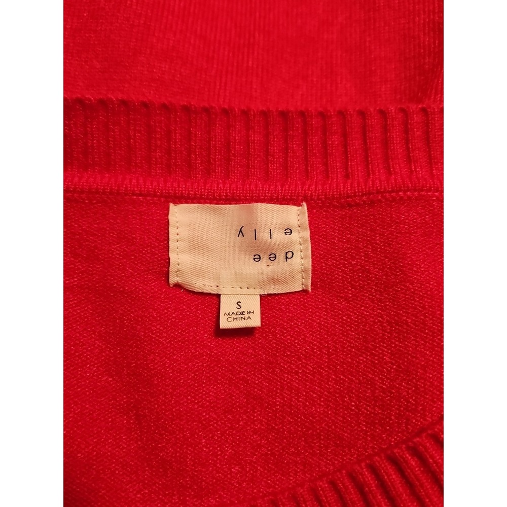 Dee Elly Women's Size Small Red Smiley Face Knit Long-sleeve Sweater - Picture 7 of 8